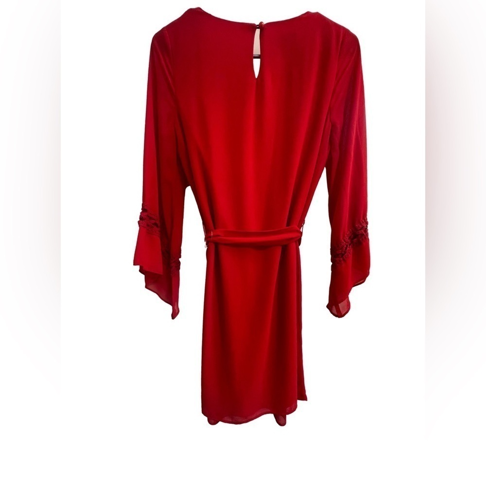 By & By NWOT Red Bell Sleeve Dress with Waist Tie - Size Women’s Small - Picture 4 of 11